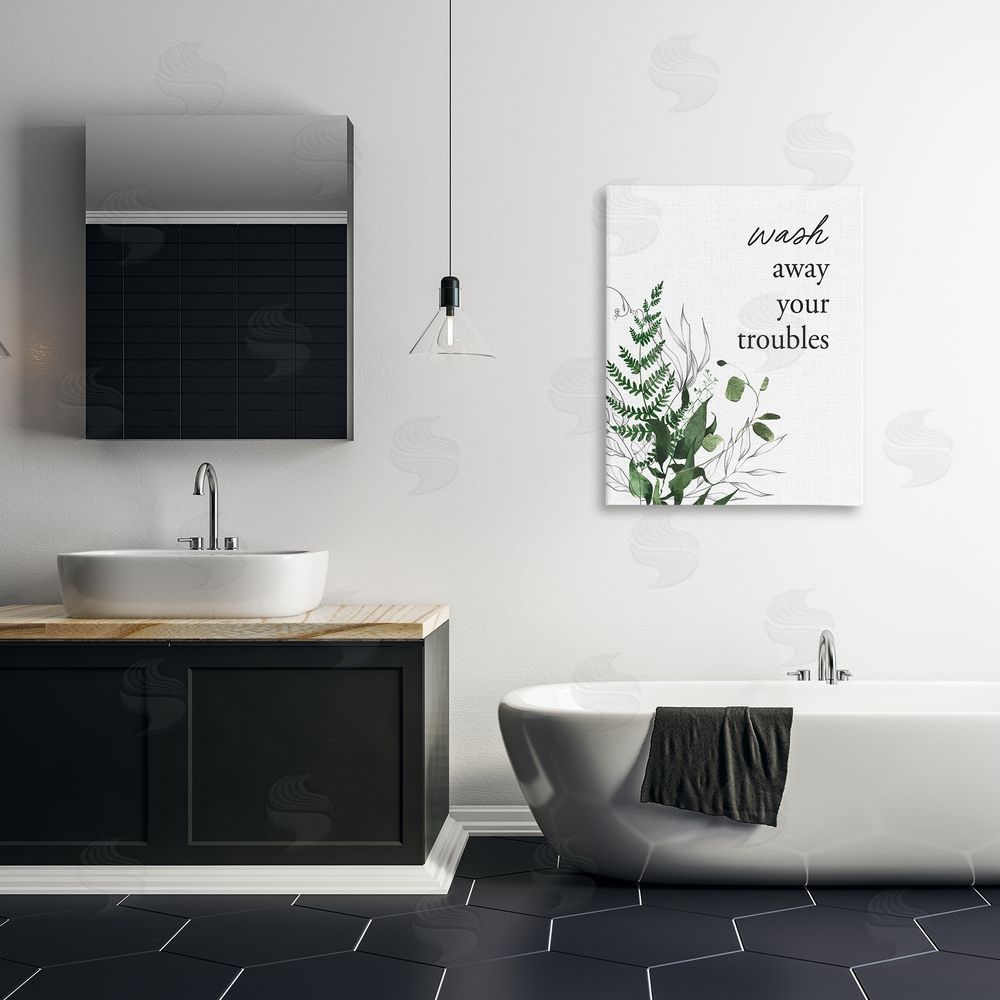 Lettered and Lined Forest Foliage Wash Away Stretched Canvas Wall Art Print in Room