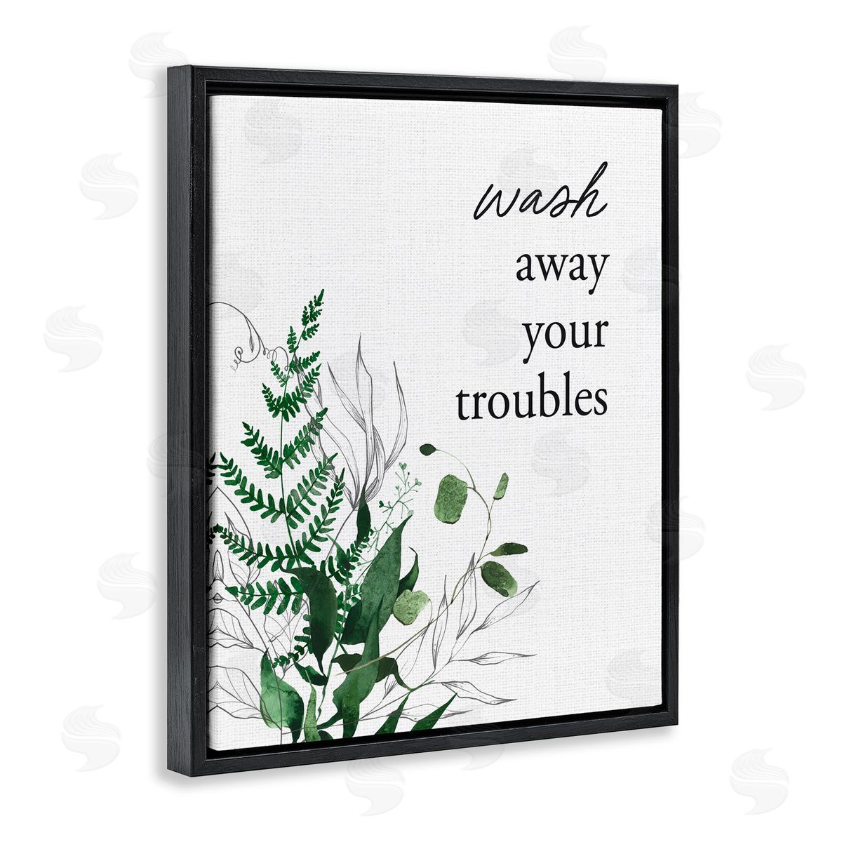 Lettered and Lined Forest Foliage Wash Away Black Floating Frame Canvas Wall Art Print