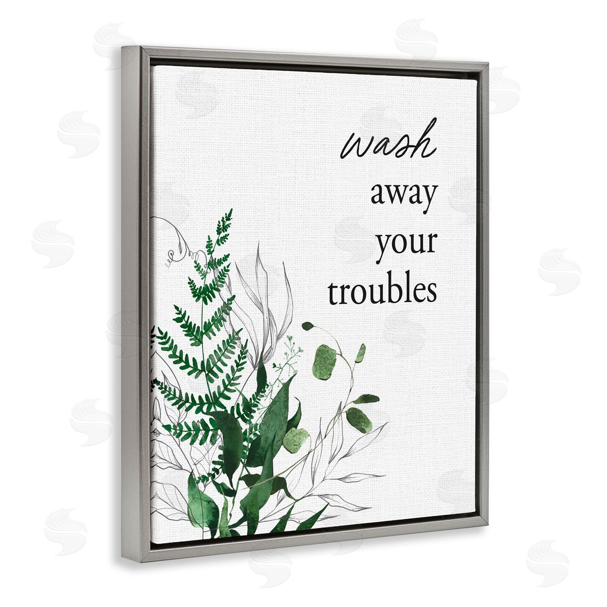 Lettered and Lined Forest Foliage Wash Away Gray Floating Frame Canvas Wall Art Print