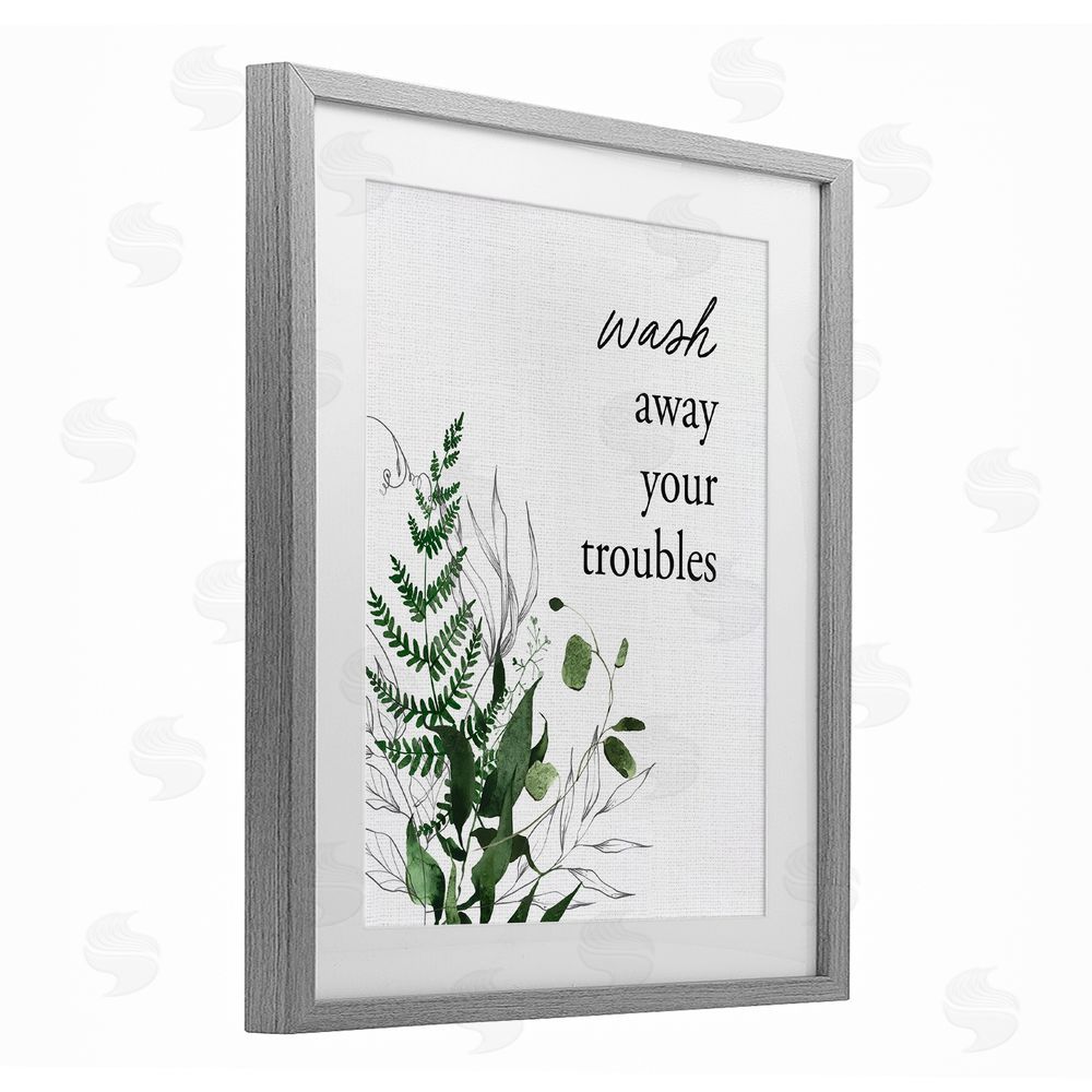 Lettered and Lined Forest Foliage Wash Away Gray Framed Print Under Glass Wall Art