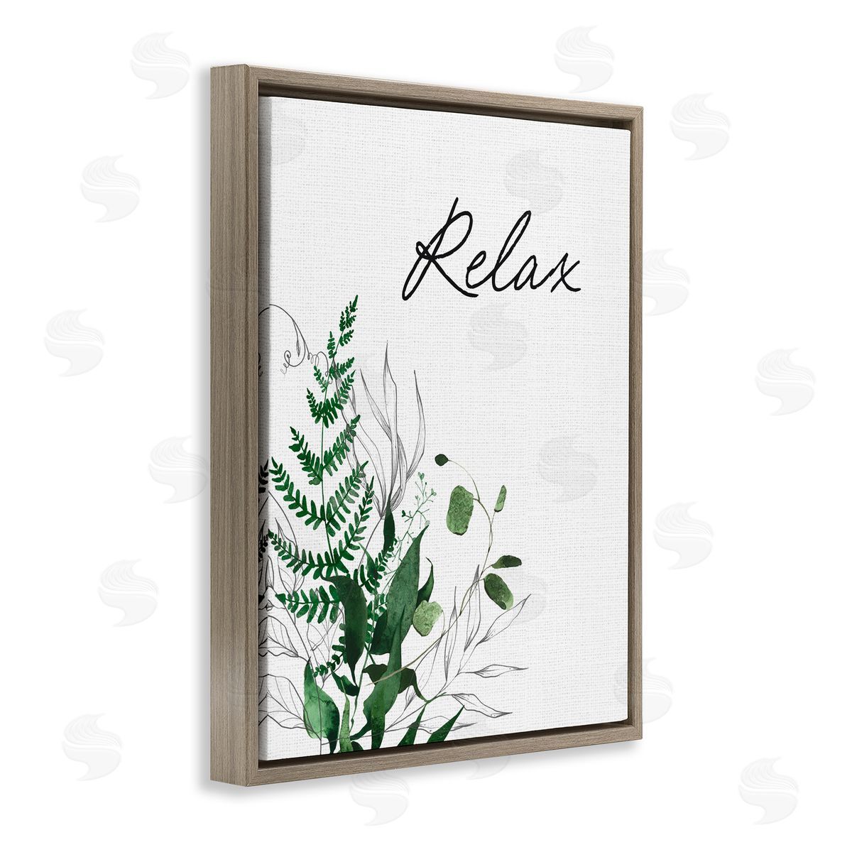 Lettered and Lined Relax Ferns & Botanicals Brown Floating Frame Canvas Wall Art Print