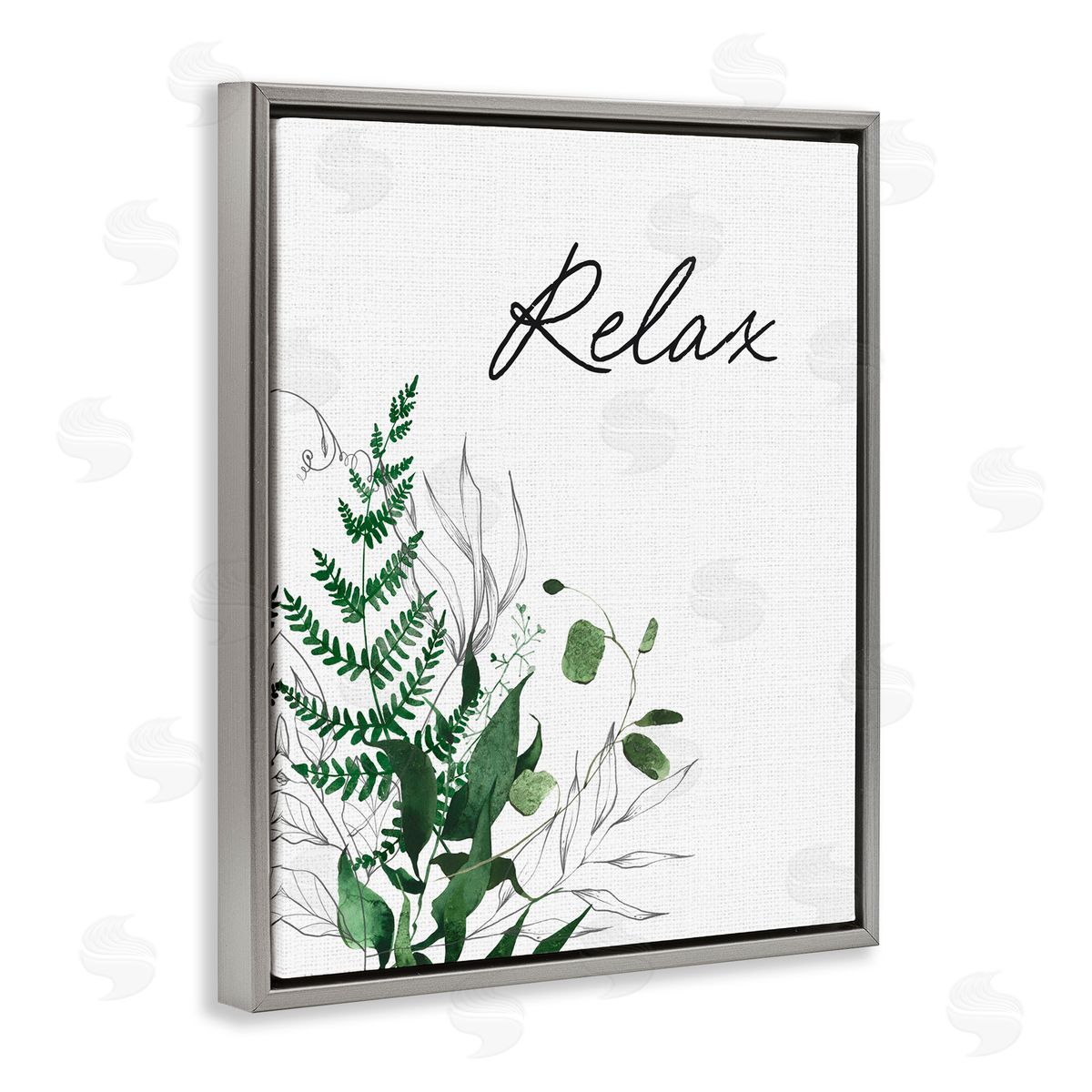 Lettered and Lined Relax Ferns & Botanicals Gray Floating Frame Canvas Wall Art Print