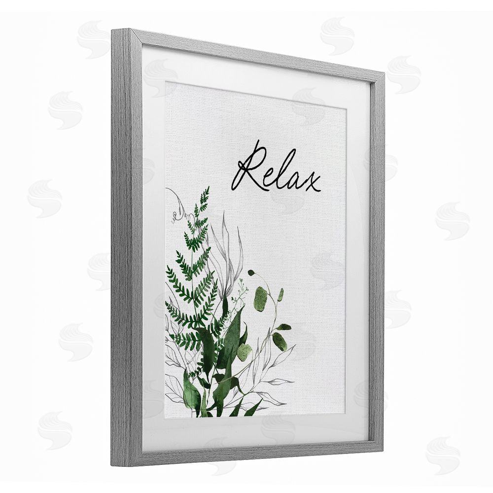 Lettered and Lined Relax Ferns & Botanicals Gray Framed Print Under Glass Wall Art