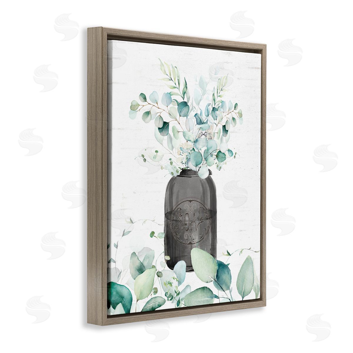 Lettered and Lined Soap Jar & Eucalyptus Brown Floating Frame Canvas Wall Art Print