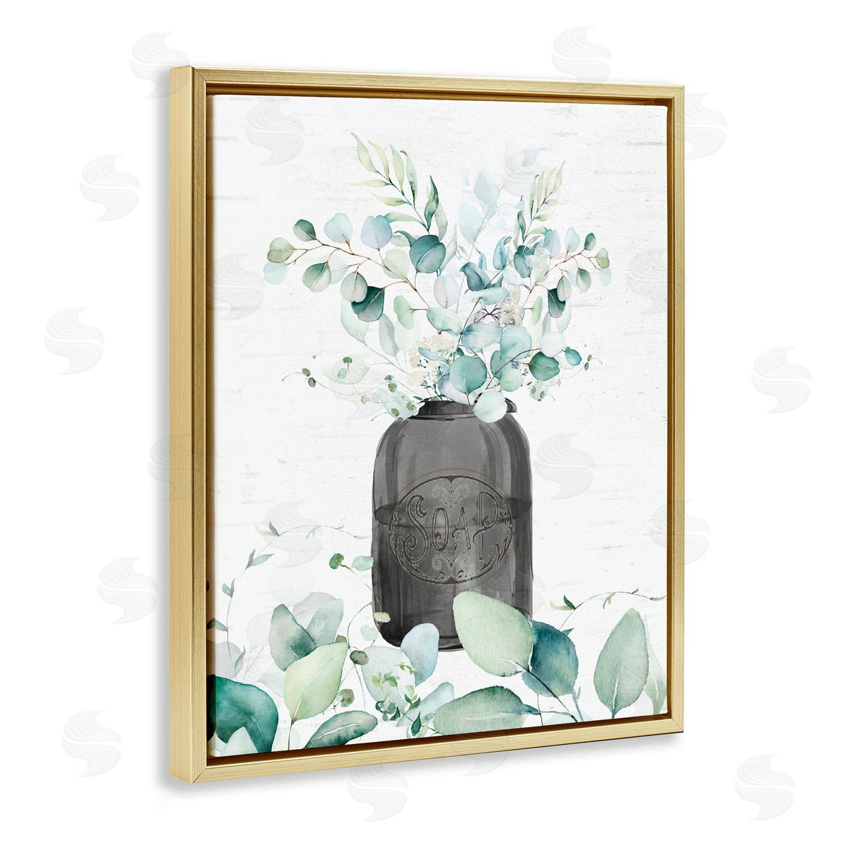 Lettered and Lined Soap Jar & Eucalyptus Gold Floating Frame Canvas Wall Art Print