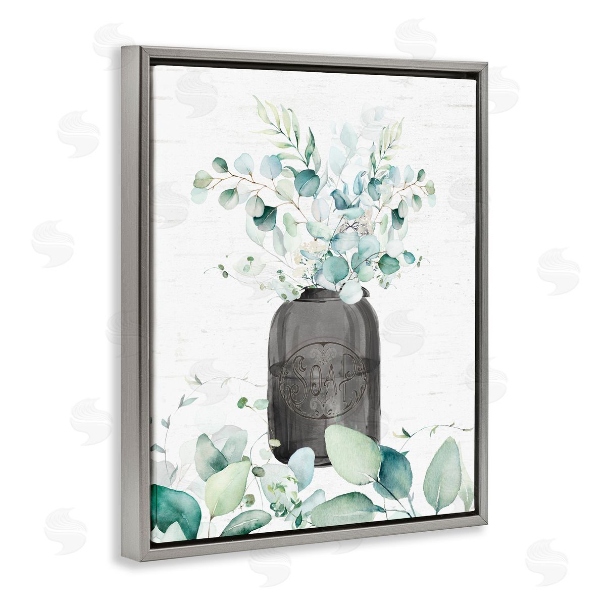 Lettered and Lined Soap Jar & Eucalyptus Gray Floating Frame Canvas Wall Art Print
