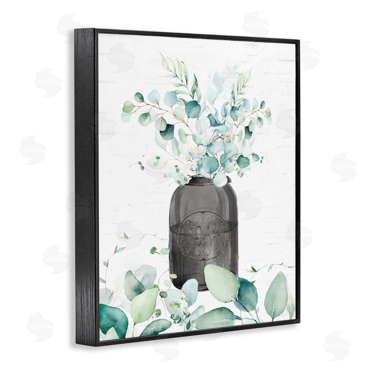 Lettered and Lined Soap Jar & Eucalyptus Black Framed Giclee Print Wall Art
