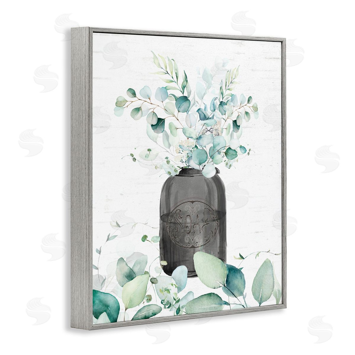 Lettered and Lined Soap Jar & Eucalyptus Gray Framed Giclee Print Wall Art