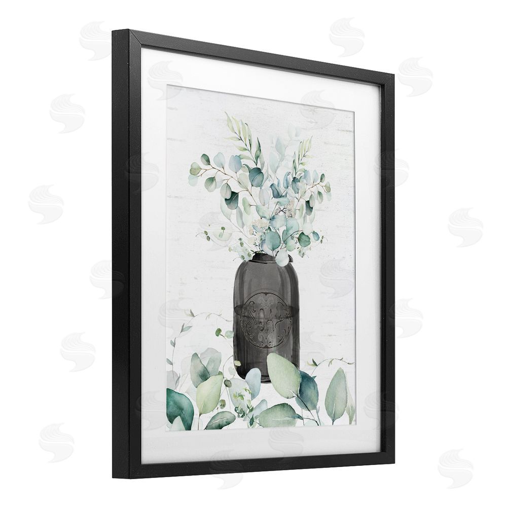 Lettered and Lined Soap Jar & Eucalyptus Black Framed Print Under Glass Wall Art