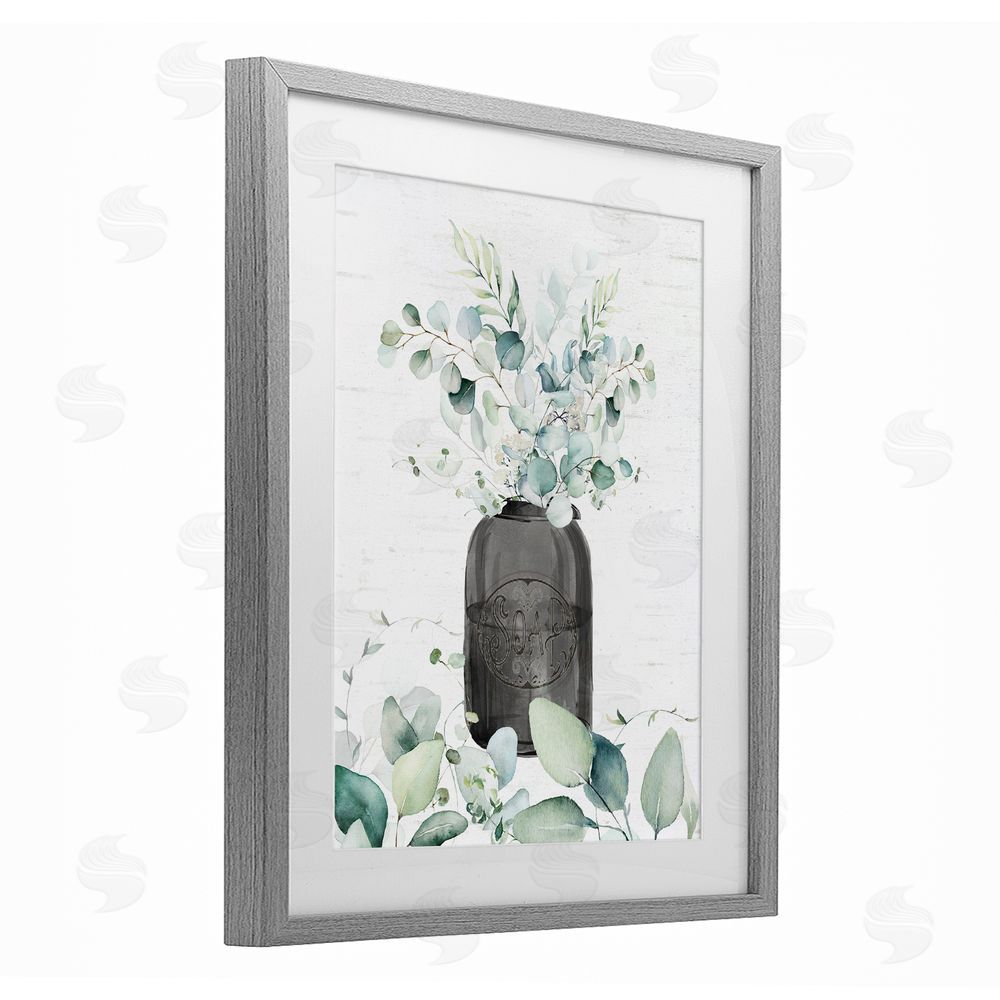 Lettered and Lined Soap Jar & Eucalyptus Gray Framed Print Under Glass Wall Art