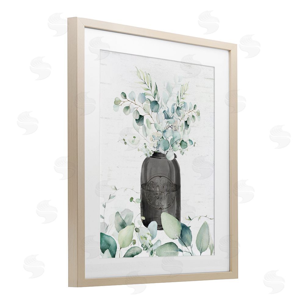 Lettered and Lined Soap Jar & Eucalyptus Brown Framed Print Under Glass Wall Art