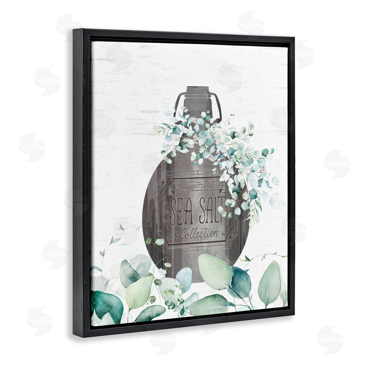 Lettered and Lined Sea Salt Collection Bottle Black Floating Frame Canvas Wall Art Print