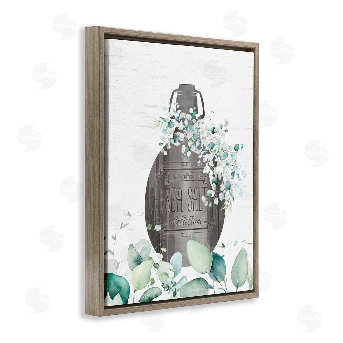 Lettered and Lined Sea Salt Collection Bottle Brown Floating Frame Canvas Wall Art Print