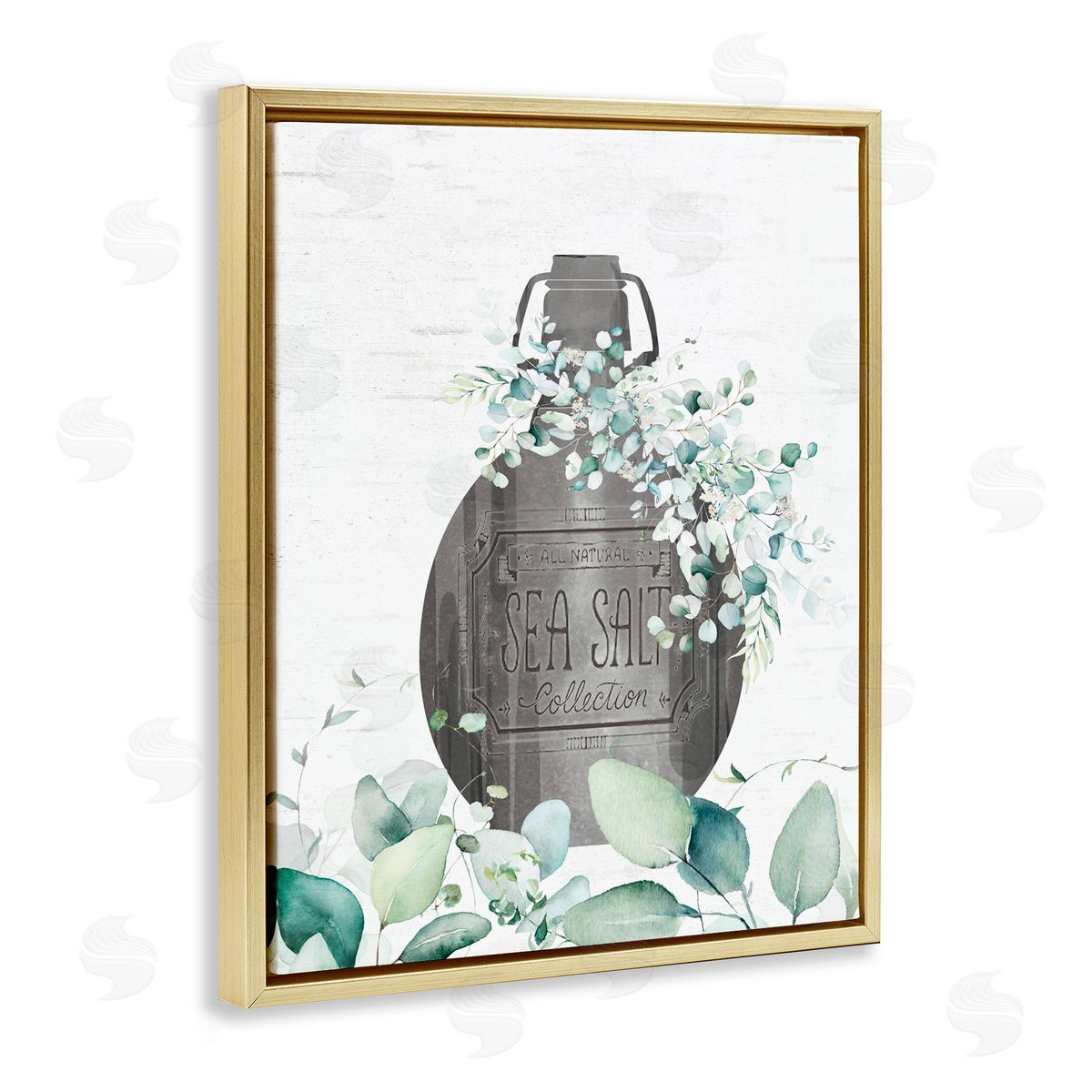 Lettered and Lined Sea Salt Collection Bottle Gold Floating Frame Canvas Wall Art Print