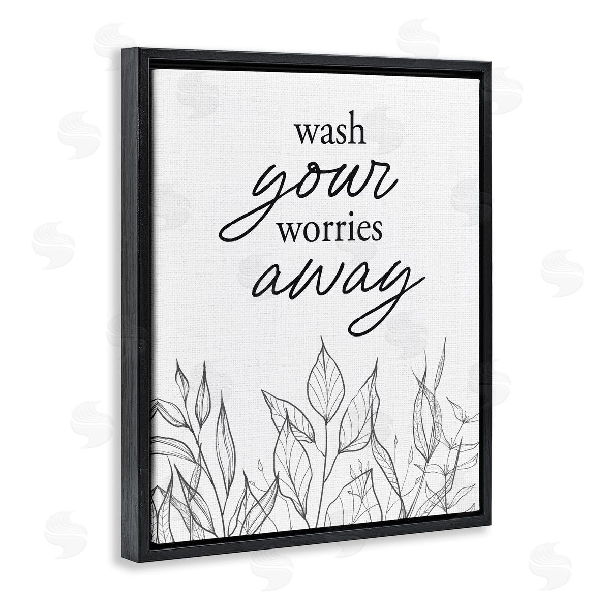 Lettered and Lined Wash Your Worries Away Minimalist Black Floating Frame Canvas Wall Art Print