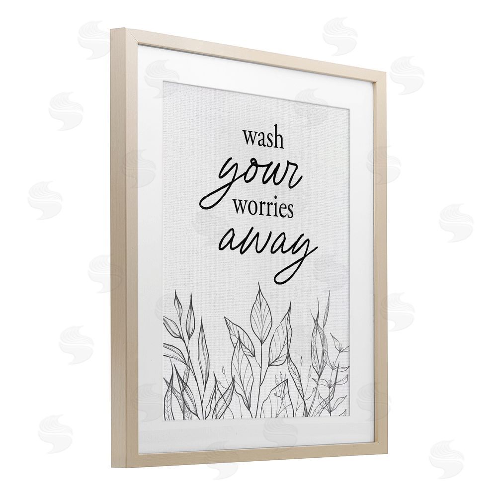 Lettered and Lined Wash Your Worries Away Minimalist Brown Framed Print Under Glass Wall Art