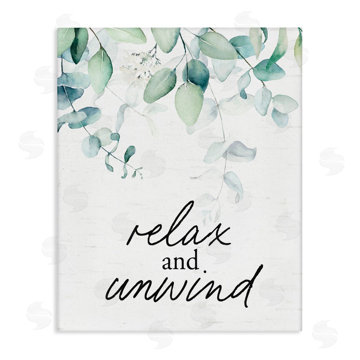 Lettered and Lined Relax And Unwind Herb Leaves Stretched Canvas Wall Art Print