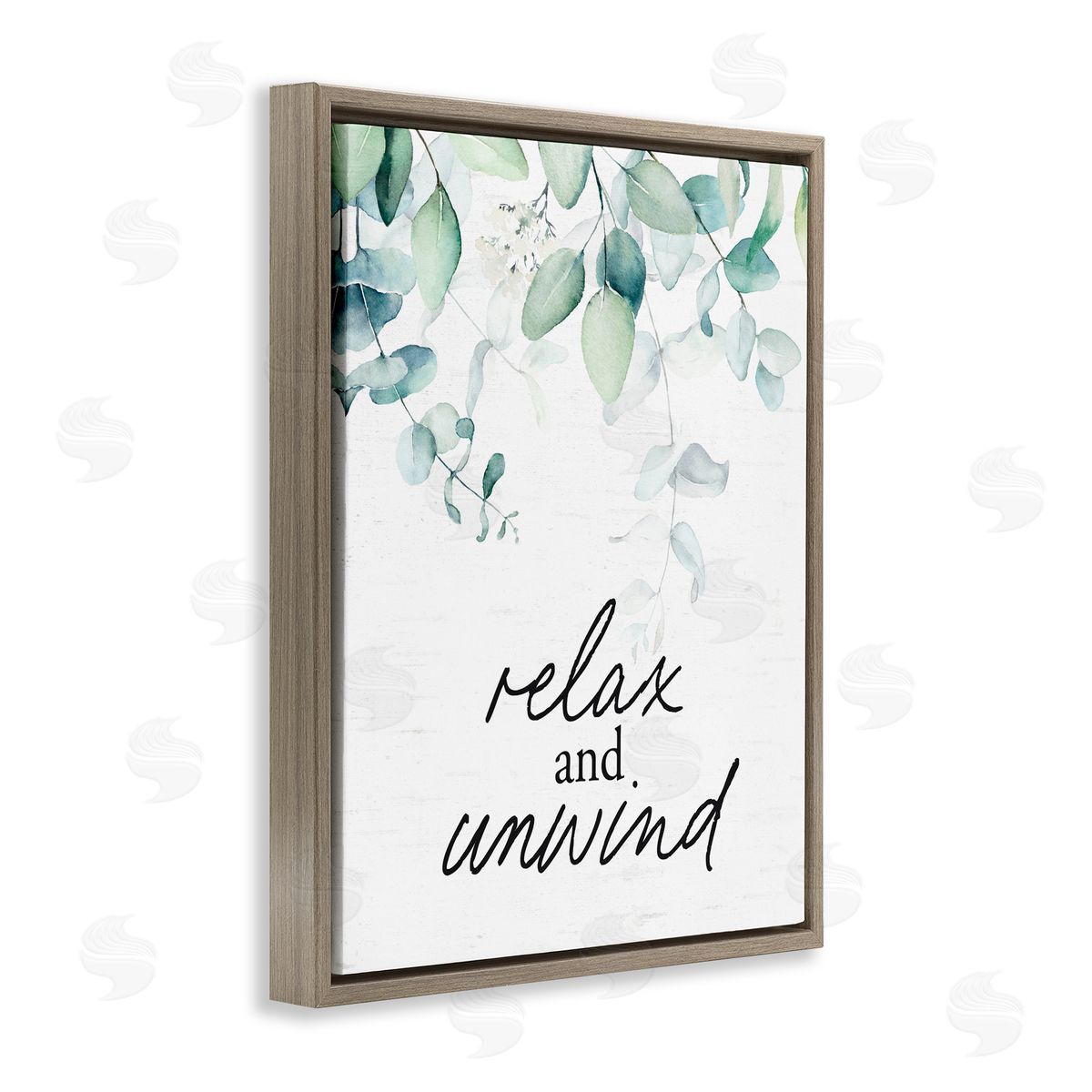 Lettered and Lined Relax And Unwind Herb Leaves Brown Floating Frame Canvas Wall Art Print