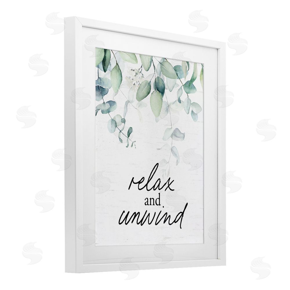 Lettered and Lined Relax And Unwind Herb Leaves White Framed Print Under Glass Wall Art