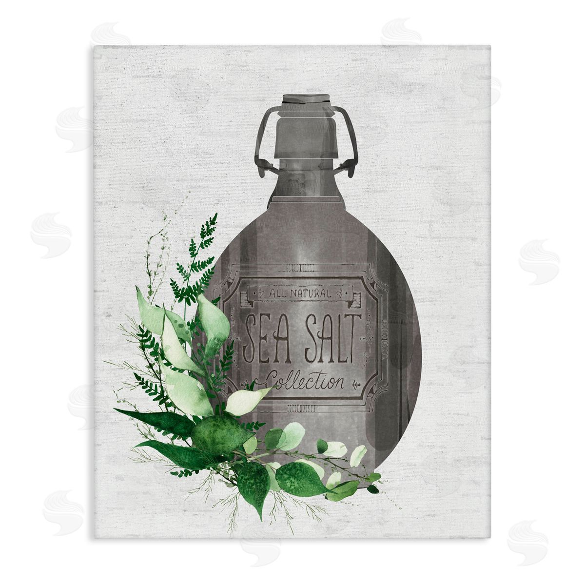 Lettered and Lined Vintage Bottle with Bathroom Herbs Stretched Canvas Wall Art Print