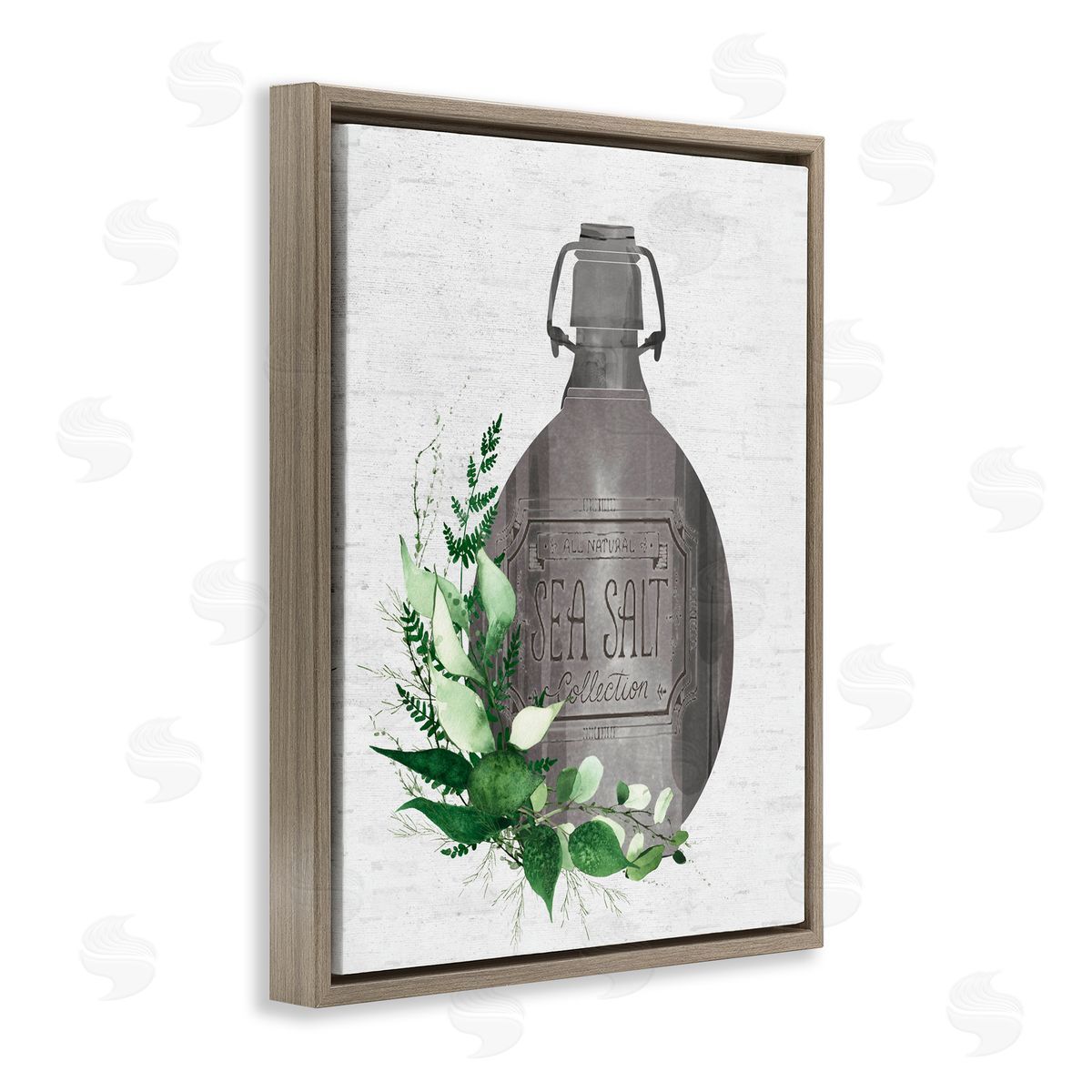 Lettered and Lined Vintage Bottle with Bathroom Herbs Brown Floating Frame Canvas Wall Art Print