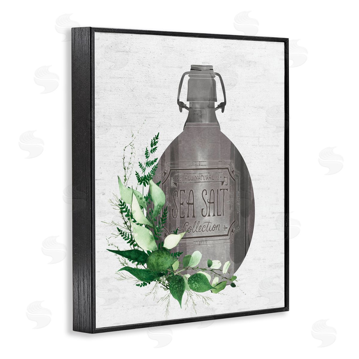Lettered and Lined Vintage Bottle with Bathroom Herbs Black Framed Giclee Print Wall Art