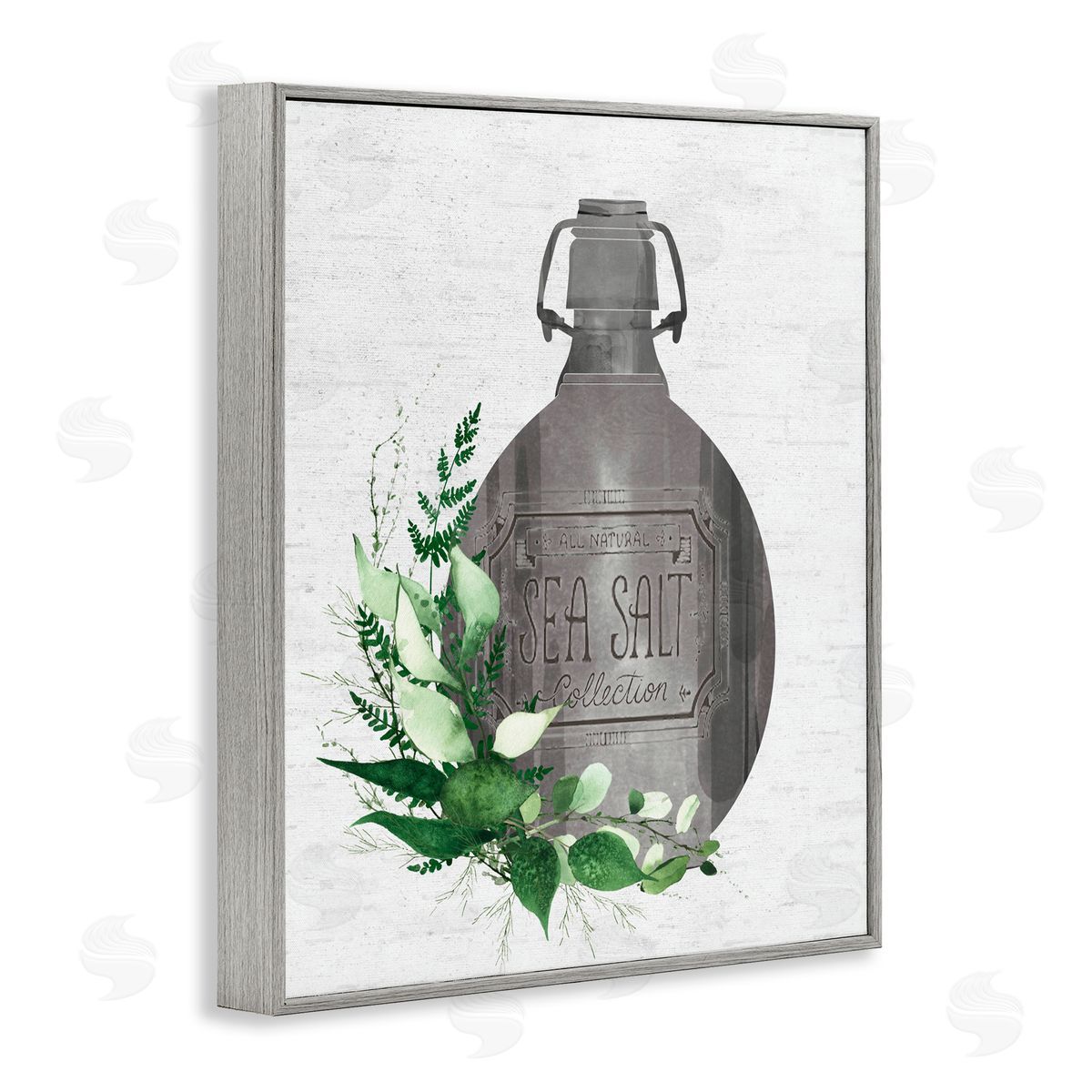 Lettered and Lined Vintage Bottle with Bathroom Herbs Gray Framed Giclee Print Wall Art