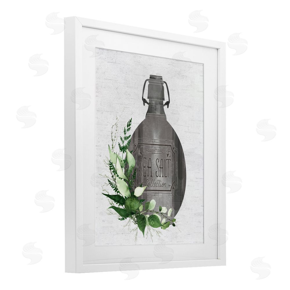 Lettered and Lined Vintage Bottle with Bathroom Herbs White Framed Print Under Glass Wall Art