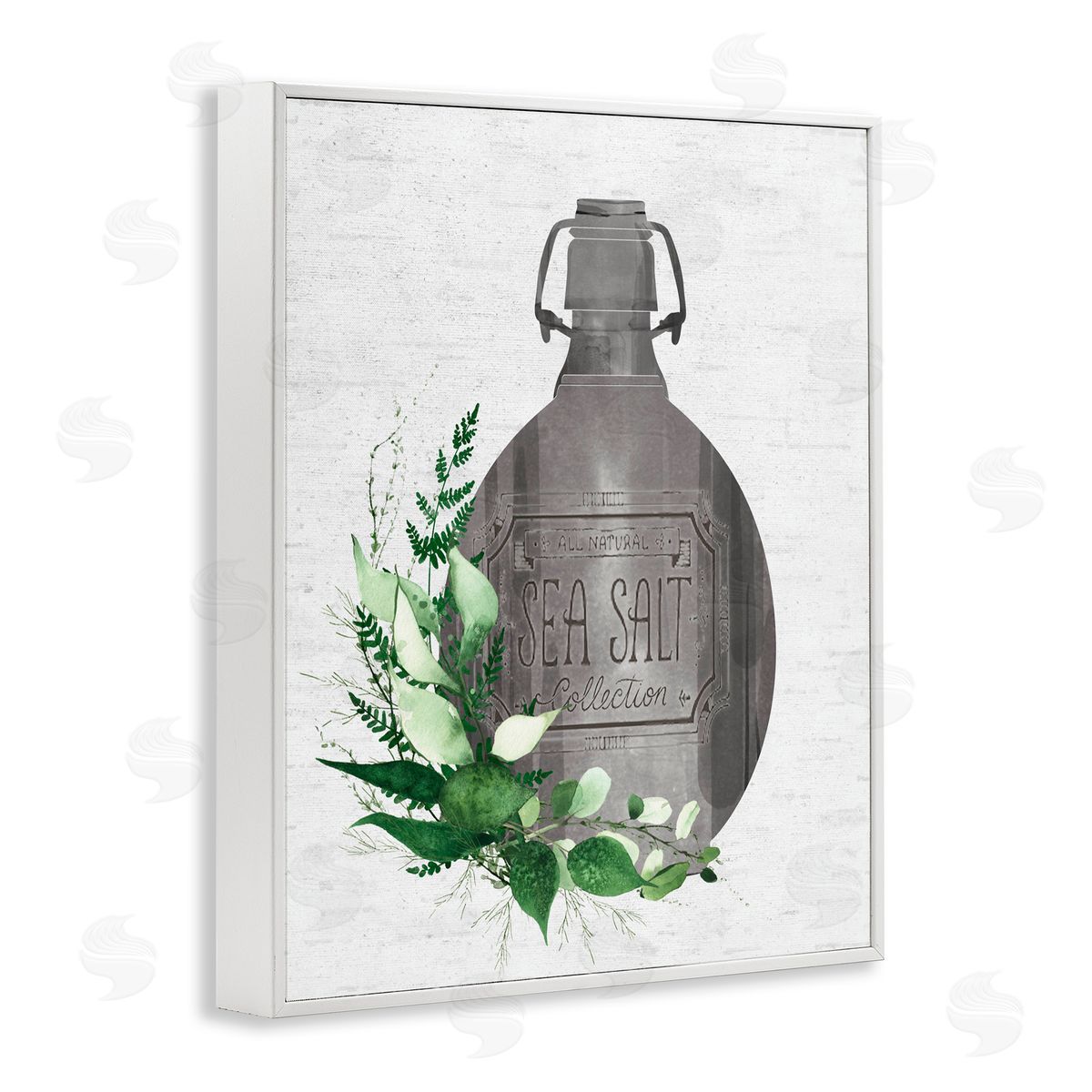 Lettered and Lined Vintage Bottle with Bathroom Herbs White Framed Giclee Print Wall Art