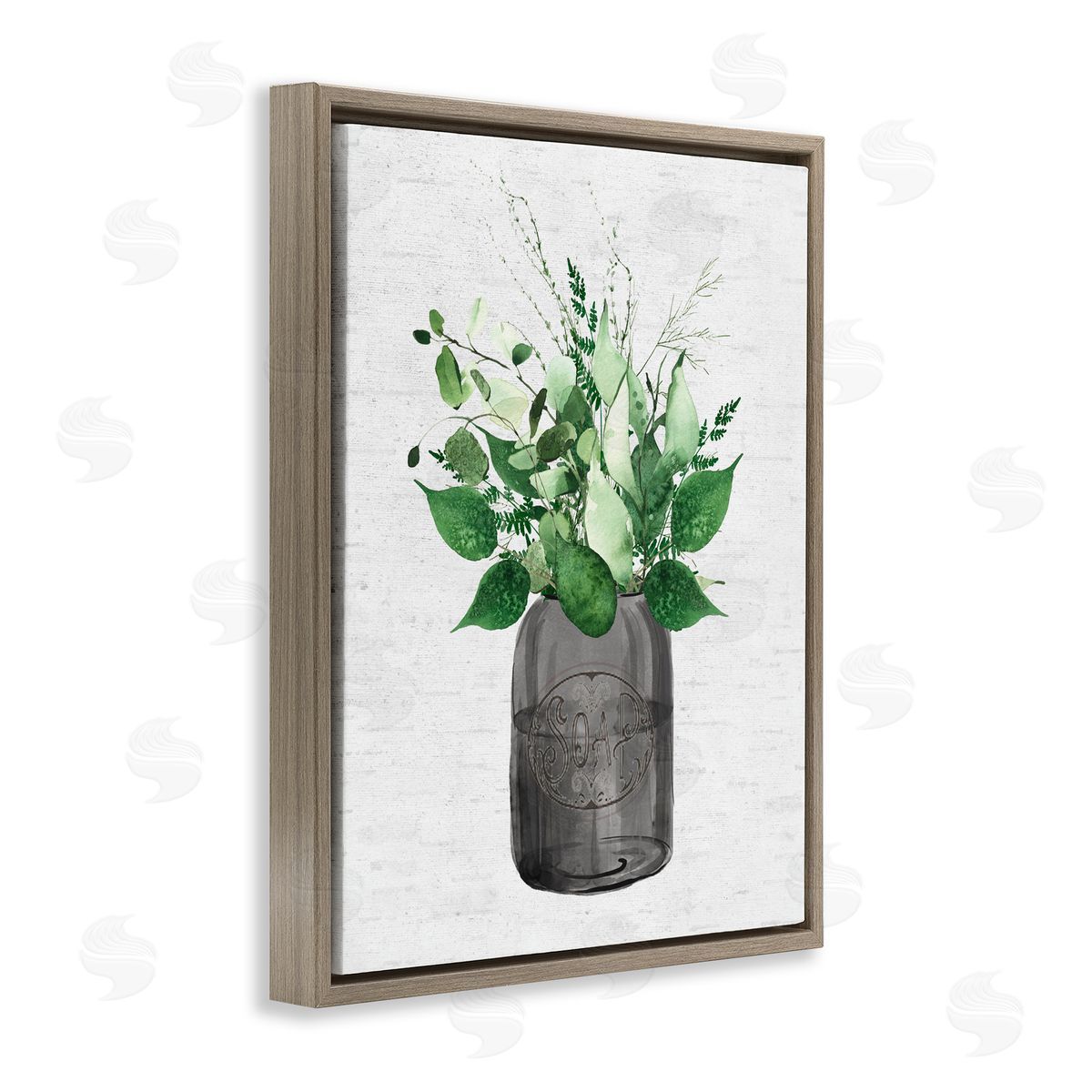 Lettered and Lined Vintage Soap Jar Herbs Brown Floating Frame Canvas Wall Art Print