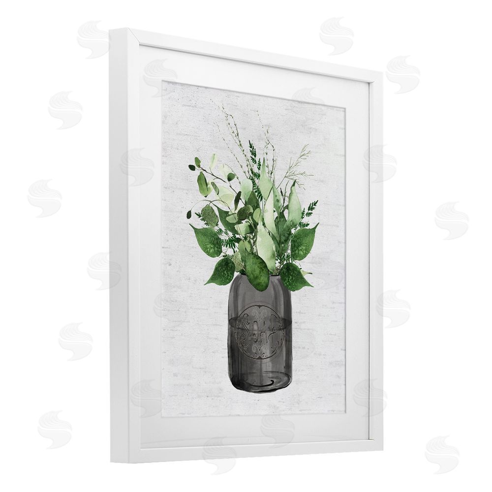 Lettered and Lined Vintage Soap Jar Herbs White Framed Print Under Glass Wall Art