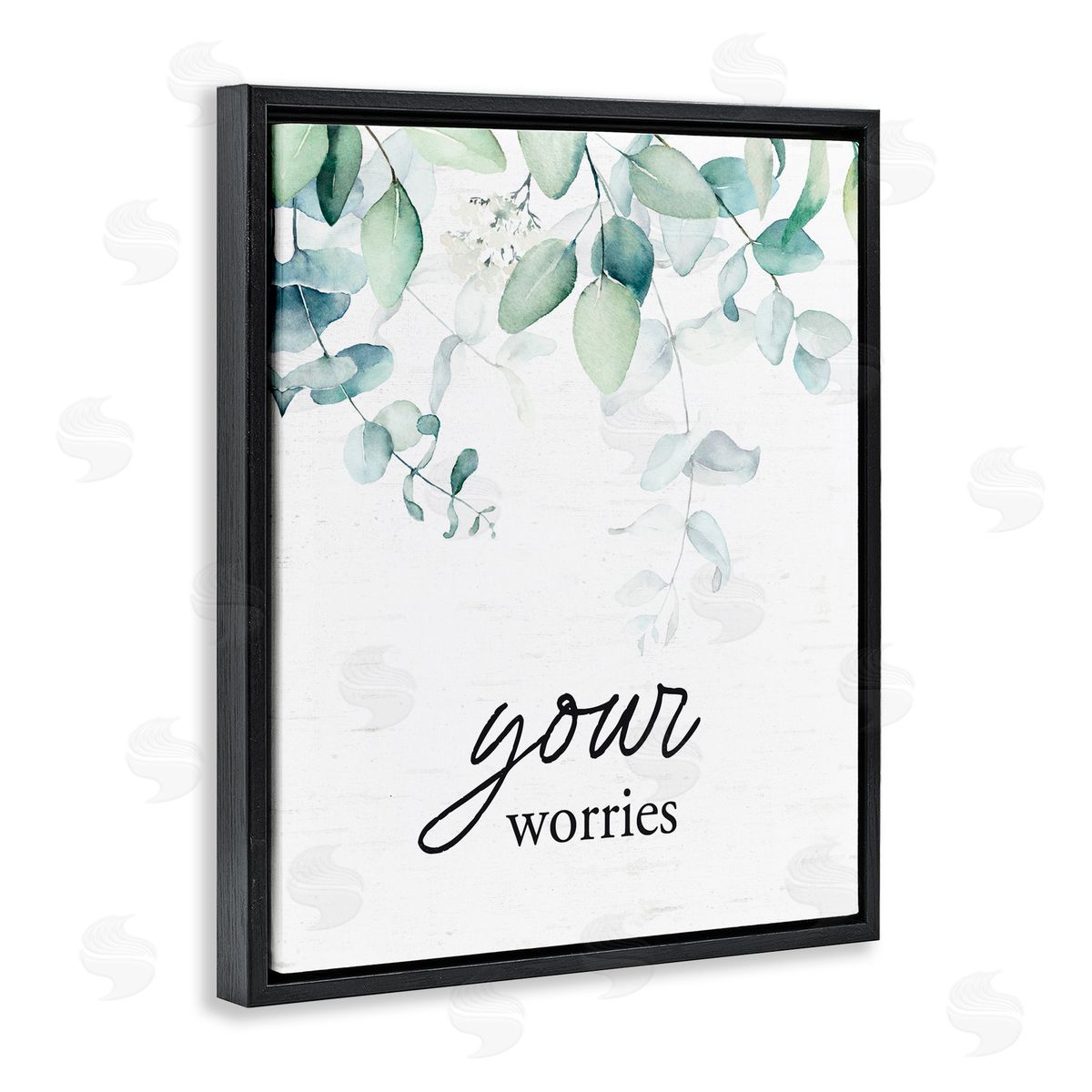 Lettered and Lined Your Worries Eucalyptus Black Floating Frame Canvas Wall Art Print