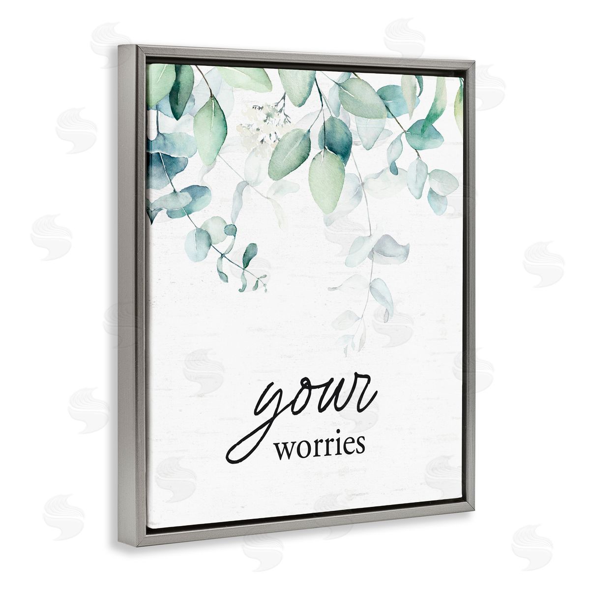 Lettered and Lined Your Worries Eucalyptus Gray Floating Frame Canvas Wall Art Print