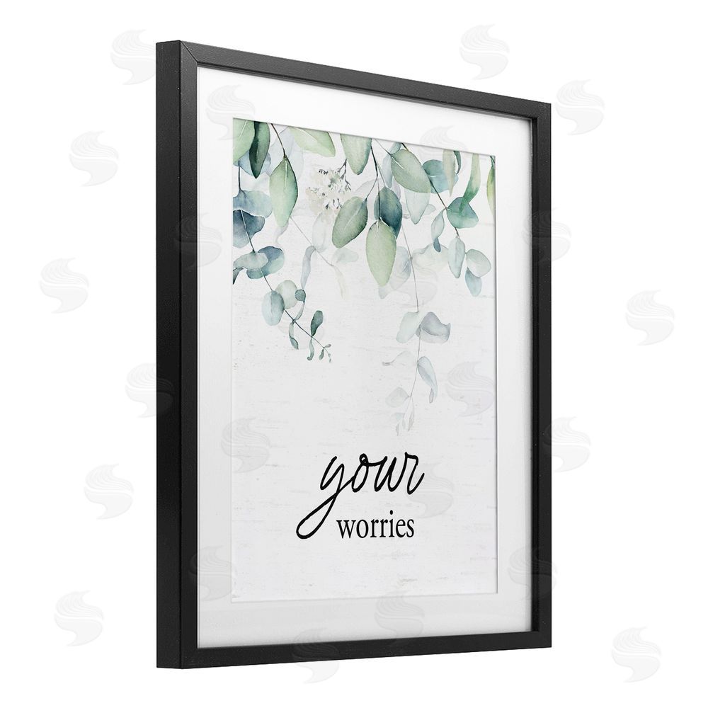 Lettered and Lined Your Worries Eucalyptus Black Framed Print Under Glass Wall Art