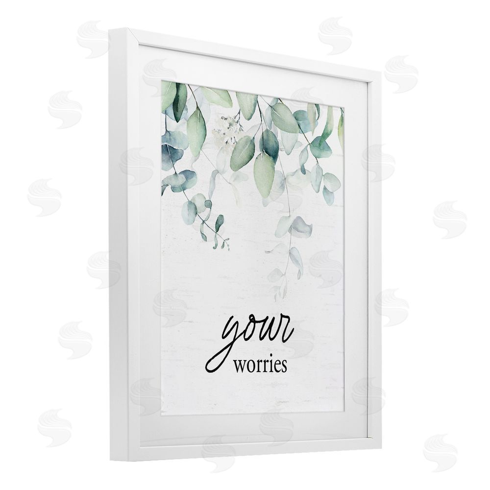 Lettered and Lined Your Worries Eucalyptus White Framed Print Under Glass Wall Art
