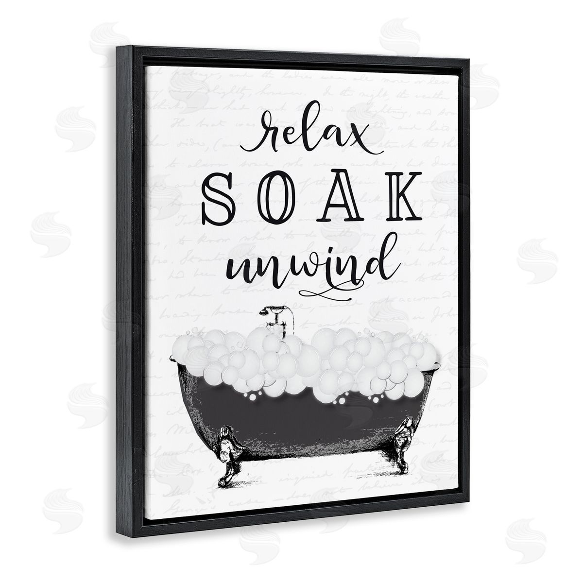 Lettered and Lined Soak Unwind Bubble Bath Black Floating Frame Canvas Wall Art Print