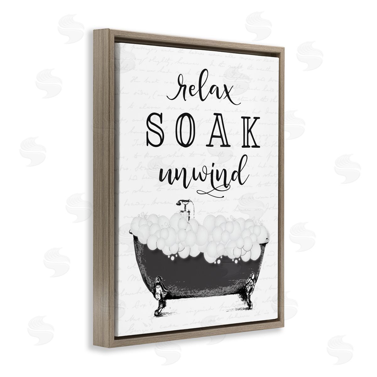 Lettered and Lined Soak Unwind Bubble Bath Brown Floating Frame Canvas Wall Art Print