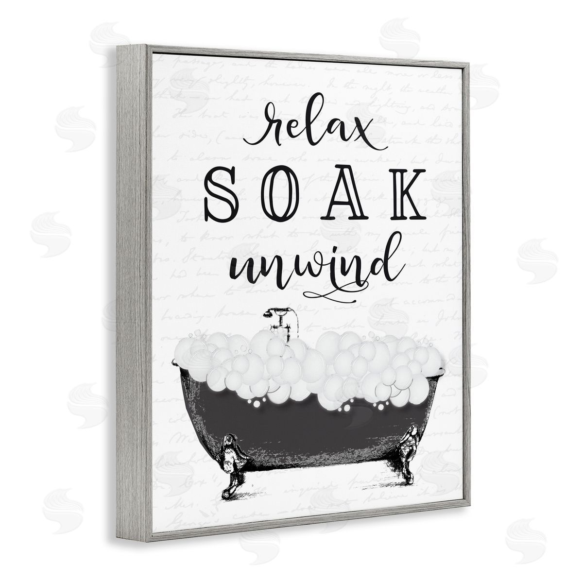 Lettered and Lined Soak Unwind Bubble Bath Gray Framed Giclee Print Wall Art