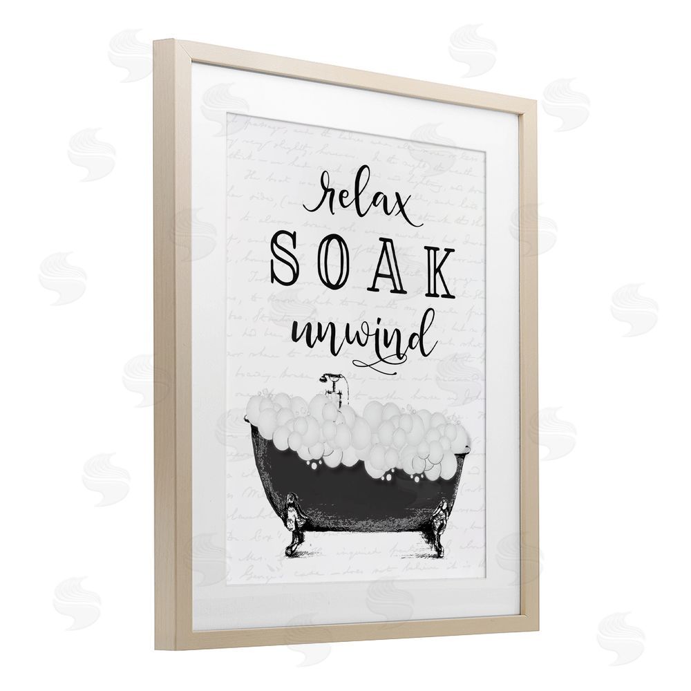Lettered and Lined Soak Unwind Bubble Bath Brown Framed Print Under Glass Wall Art