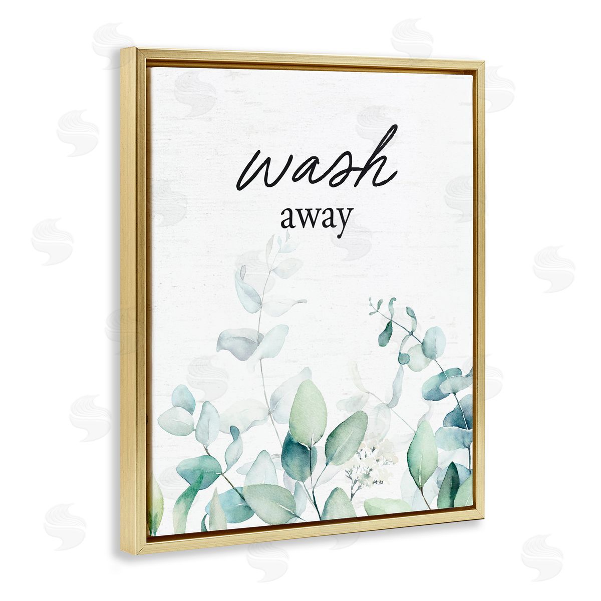Lettered and Lined Wash Away Eucalyptus Gold Floating Frame Canvas Wall Art Print