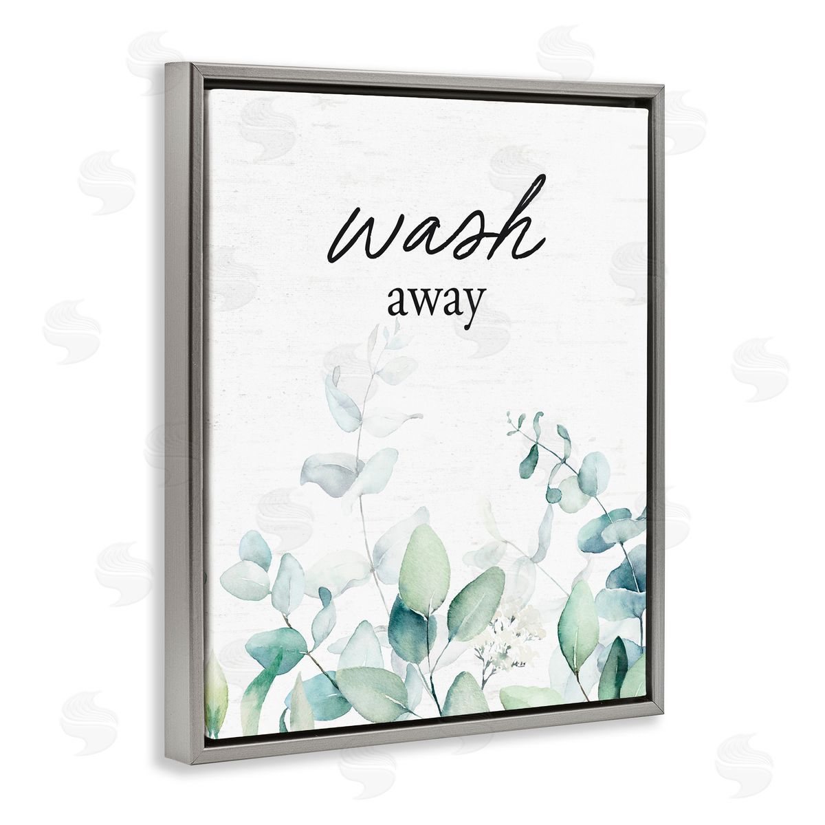 Lettered and Lined Wash Away Eucalyptus Gray Floating Frame Canvas Wall Art Print