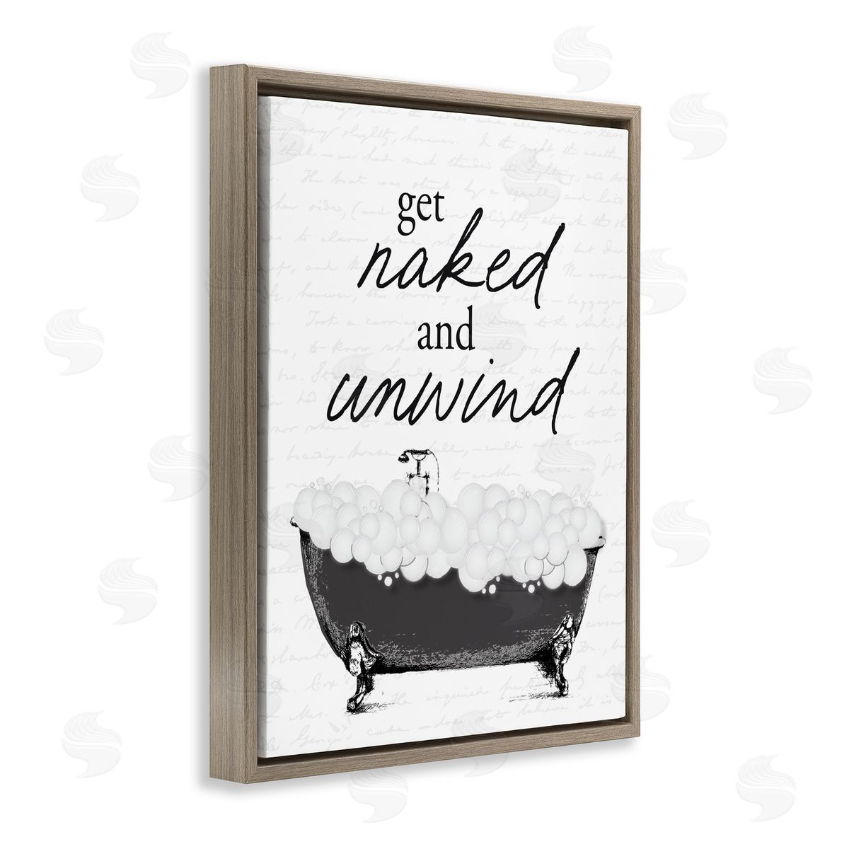 Lettered and Lined Unwind Bubble Bath Brown Floating Frame Canvas Wall Art Print