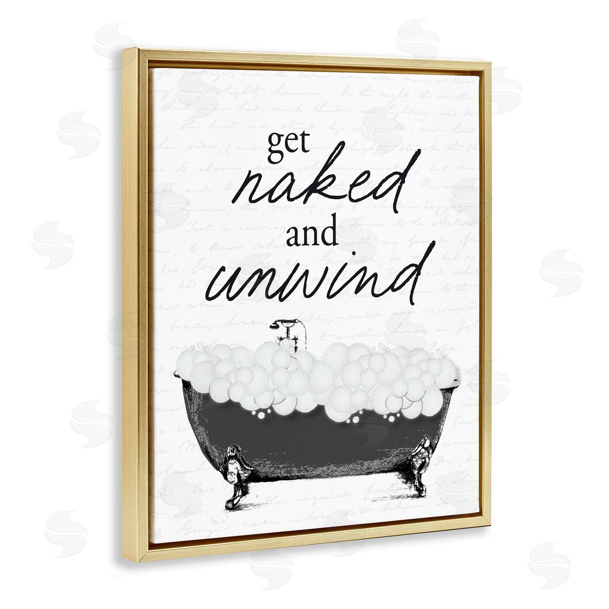 Lettered and Lined Unwind Bubble Bath Gold Floating Frame Canvas Wall Art Print