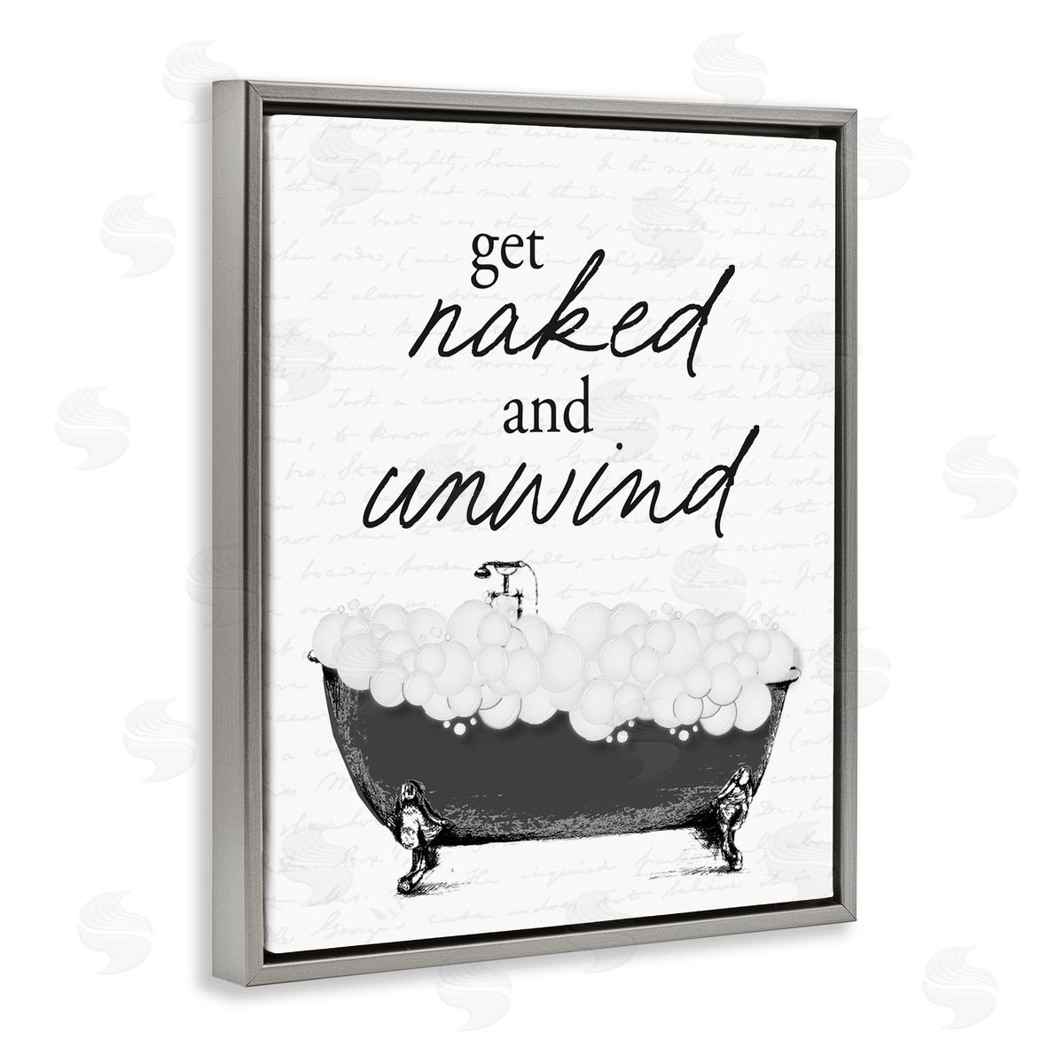 Lettered and Lined Unwind Bubble Bath Gray Floating Frame Canvas Wall Art Print