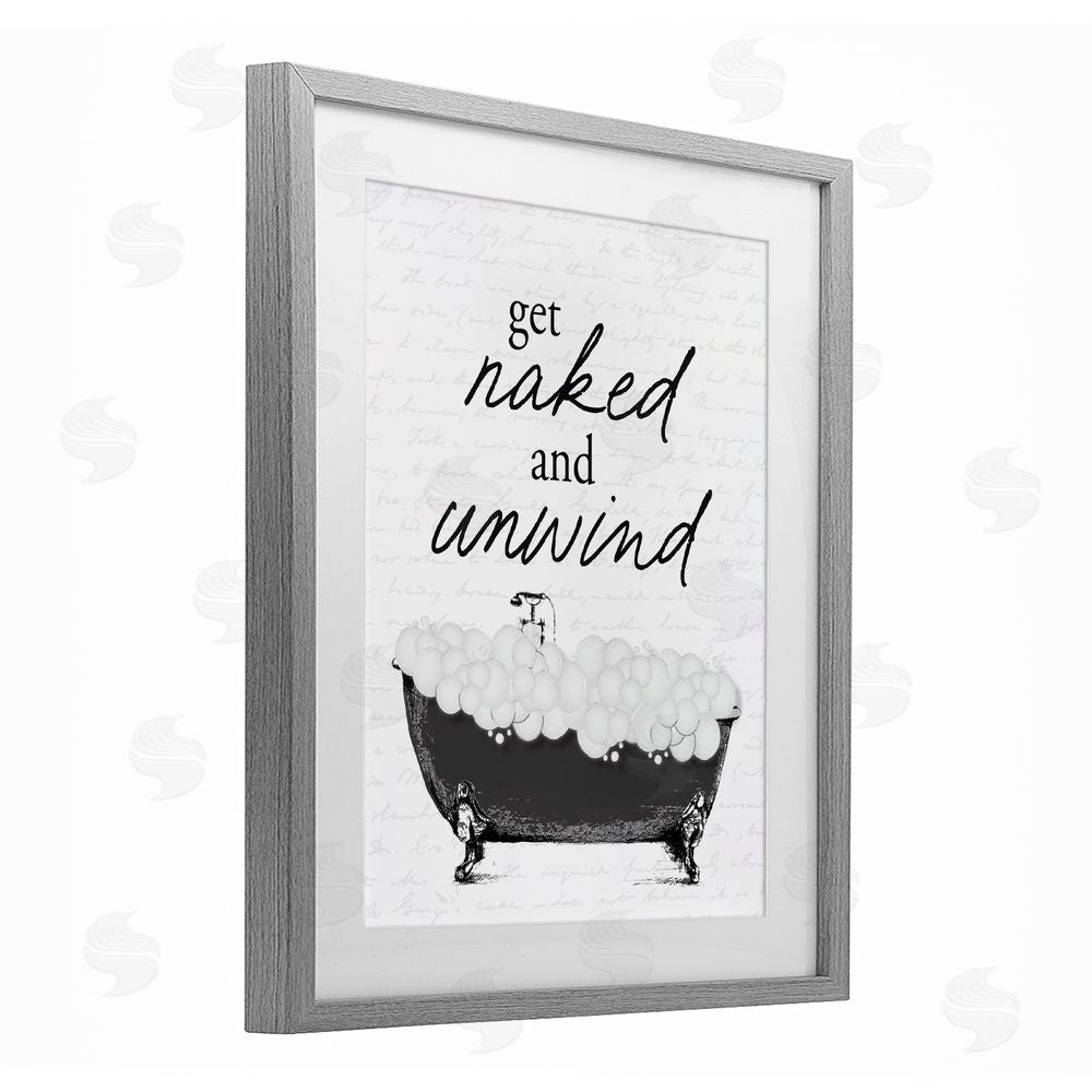 Lettered and Lined Unwind Bubble Bath Gray Framed Print Under Glass Wall Art
