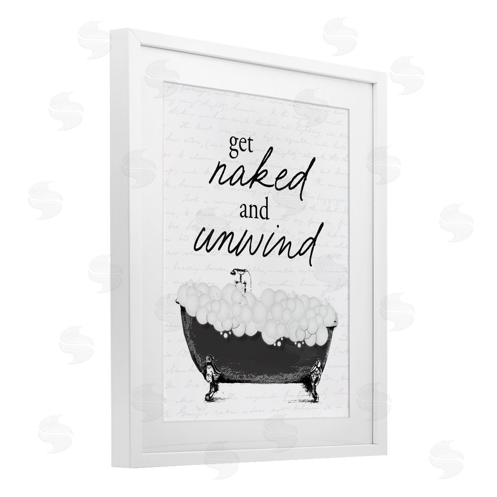 Lettered and Lined Unwind Bubble Bath White Framed Print Under Glass Wall Art