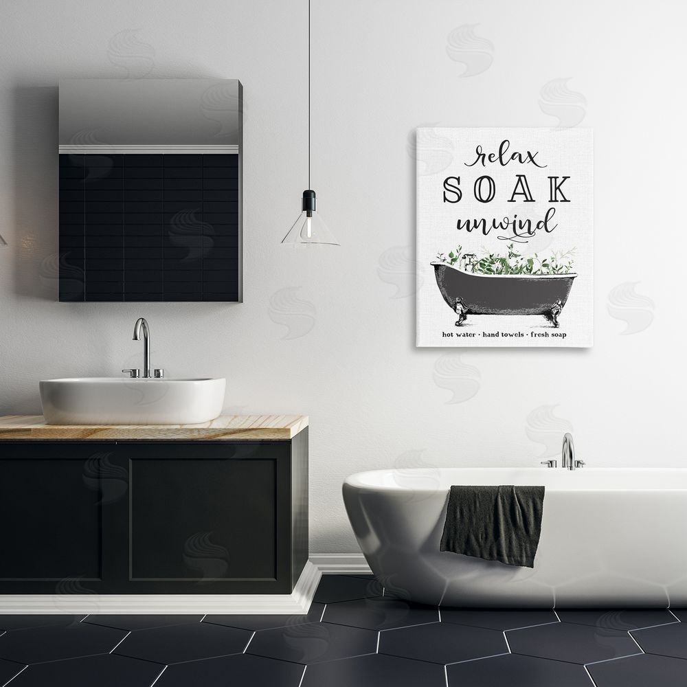 Lettered and Lined Vintage Bathing Reminders Stretched Canvas Wall Art Print in Room