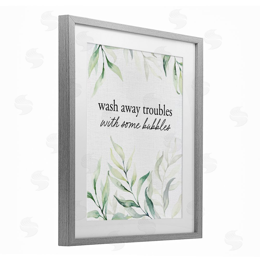 Lettered and Lined Zen Wash Away Troubles Gray Framed Print Under Glass Wall Art