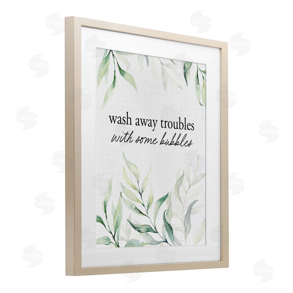 Lettered and Lined Zen Wash Away Troubles Brown Framed Print Under Glass Wall Art