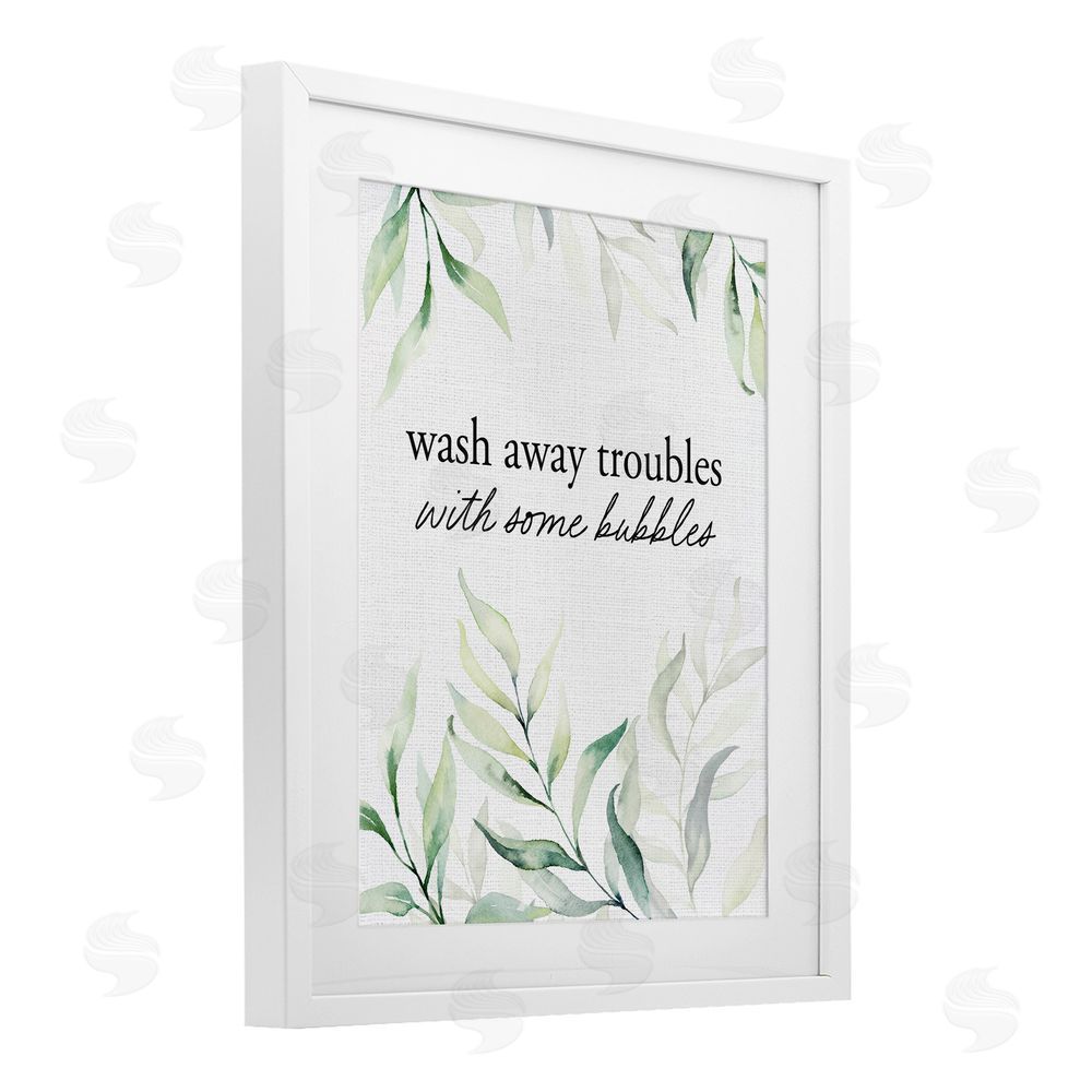 Lettered and Lined Zen Wash Away Troubles White Framed Print Under Glass Wall Art